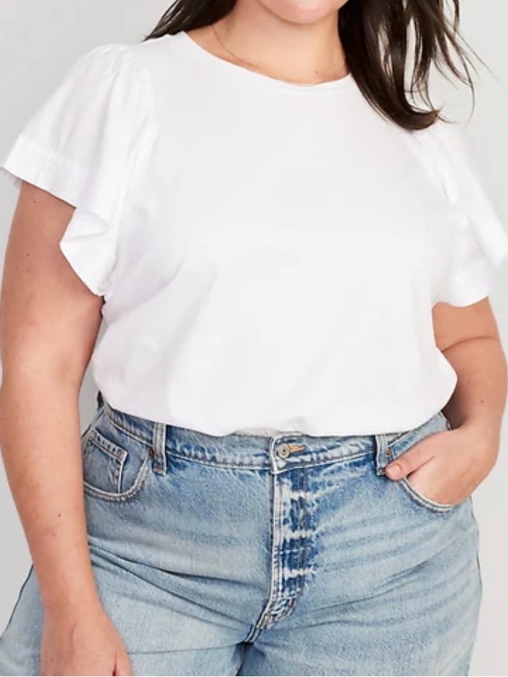 Old Navy Bright White 100% Cotton Top with Flutter Sleeves Size XXL Tall